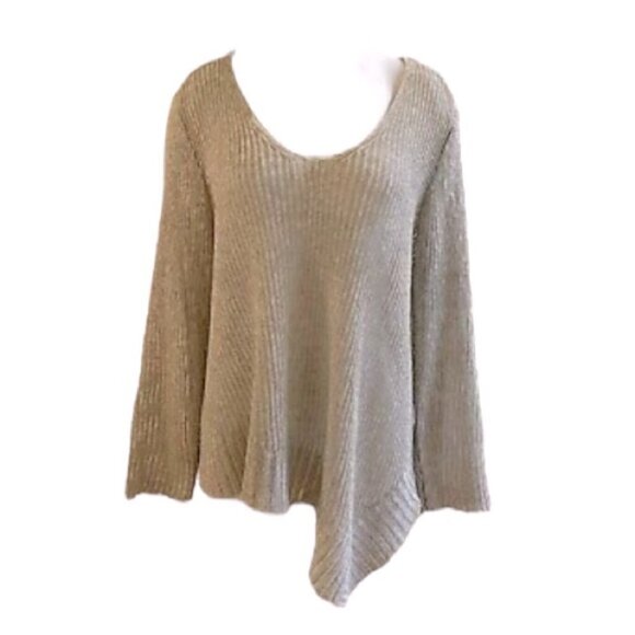 Eileen Fisher Asymmetrical V Neck layering Sweater Fishnet Linen Blend Size S - Picture 3 of 12